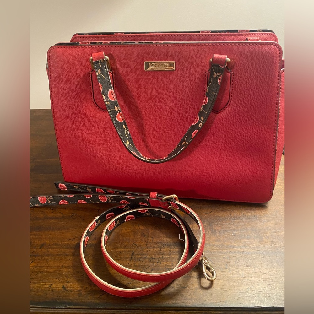 Kate Spade Red and Black Floral Handbag